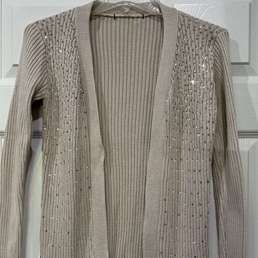 BOSTON PROPER RHINESTONE EMBELLISHED CARDIGAN SIZE: XS